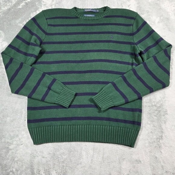 Vintage Polo Ralph Lauren Sweater Mens XL Green Blue Striped Preppy Pullover - Picture 1 of 7